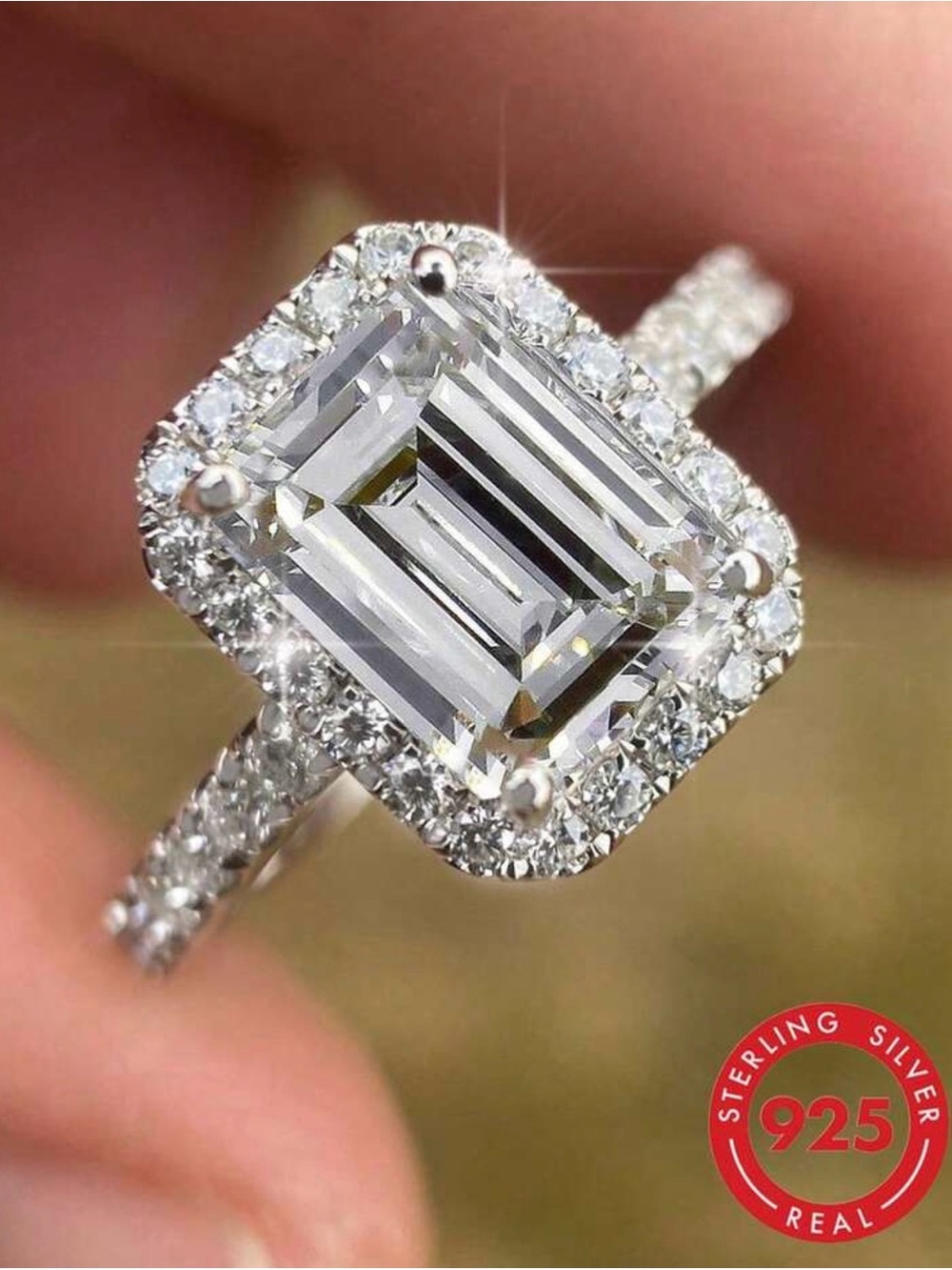 NWT-Emerald-cut pave CZ sterling silver engagement ring